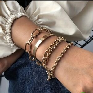 Gold Tone Layered Chain Bangle Bracelet Style Gold Tone Layered Brace Jewelry